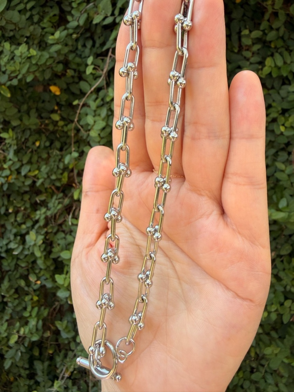 Graduated U Shape Silver Link Necklace Stainless Steel - Picture 5 of 7